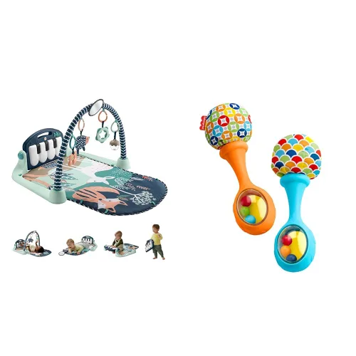 FISHER-PRICE BABY Alfombra de juego Kick & Play Piano Gym con juguetes musicales y sensoriales para recién nacidos hasta niños pequeños, juguetes de