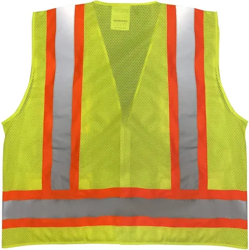 Miniatura 2 de Chaleco de topógrafo de alta visibilidad de alta calidad, parte trasera de malla frontal sólida, paquete de 10, Amarillo, XL