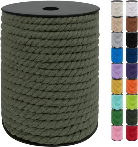 Miniatura 46 de JeogYong Cordón de macramé de 8mm, cuerda de lana de macramé de algodón natural de 131 pies, cordón de algodón trenzado de 3 hebras, hilo de macramé