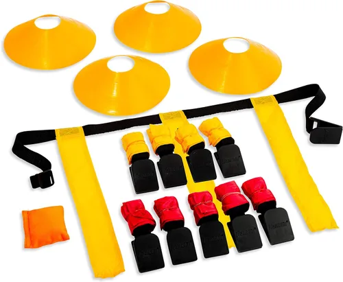 Franklin Sports Set de fútbol con bandera - 10 cinturones de fútbol con bandera para adultos + jóvenes - Conos de equipo + marcador de campo