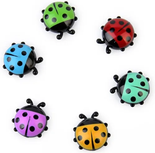 HLLMX - 12 imanes de mariquita para refrigerador, multicolor, material ABS, cocina, escuela, oficina, decoración del hogar