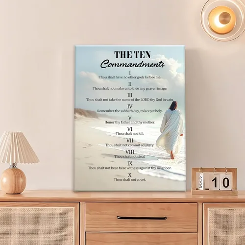 Miniatura 4 de Arte de pared con los 10 mandamientos, lienzo de los diez mandamientos, decoración de pared, pintura enmarcada inspiradora cristiana, obra de arte