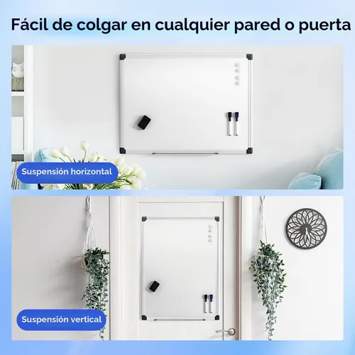 Miniatura 6 de VUSIGN Pizarra blanca magnética de 24 x 18 pulgadas para pared, pizarra de borrado en seco con marco plateado, pizarra blanca colgante para oficina
