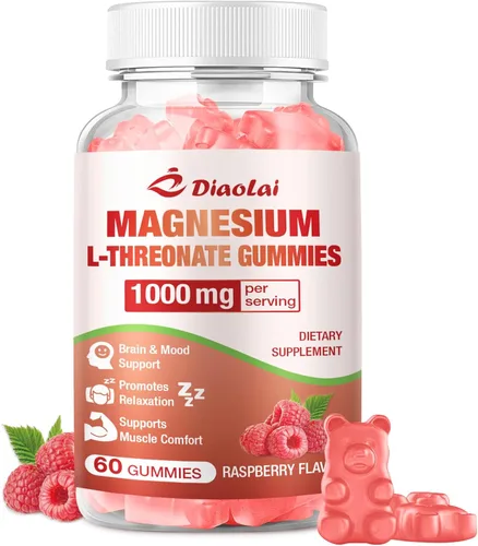 Gomitas de magnesio L-treonato de 1000 mg - Suplemento cerebral para memoria y concentración para adultos y niños - Sin azúcar, sin OMG, sabor a