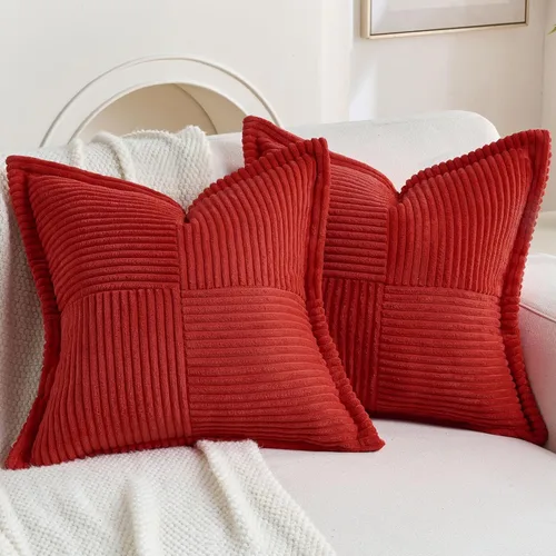 Miniatura 18 de HAUSSY Paquete de 2 fundas de almohada de 22 x 22 pulgadas, fundas decorativas de pana suave, estilo bohemio a rayas sólidas, fundas de cojín