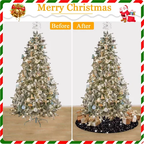 Miniatura 5 de FANPROMS Falda de árbol de Navidad rosa intenso con lentejuelas de 21 pulgadas, faldas de terciopelo de doble cara para árbol de Navidad de mesa