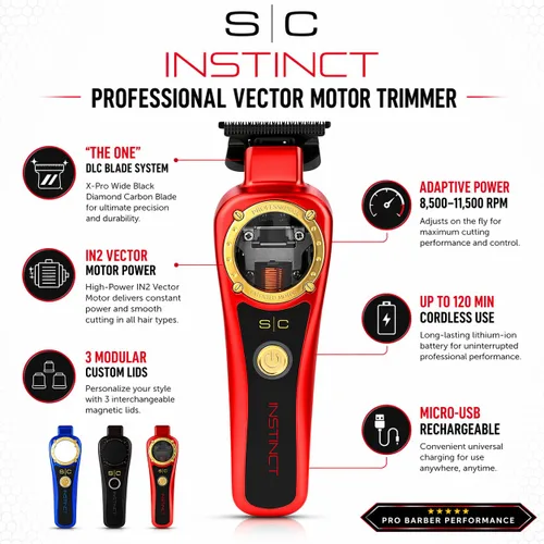 Miniatura 2 de StyleCraft Instinct Professional Cordless Hair Trimmer with IN2 Vector Motor, Intuitive Torque Control & Precision Black Diamond Blades