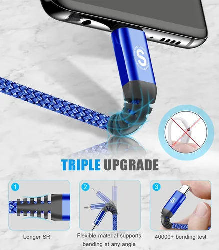 Miniatura 6 de sweguard Cable USB a USB C [2 unidades, 3.3 pies] de nailon trenzado USB A a tipo C, cable de carga rápida para iPhone 17, 16, 15 Pro Max, Samsung