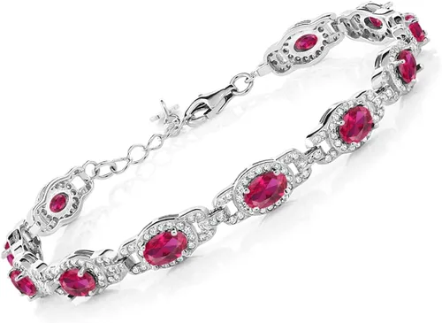 Miniatura 18 de Gem Stone King 7-14 Cttw Oval Gemstone Birthstone Tennis Bracelet For Women 925 Sterling Silver Oval 6X4MM 7 Inch With 1 Inch Extender Fine