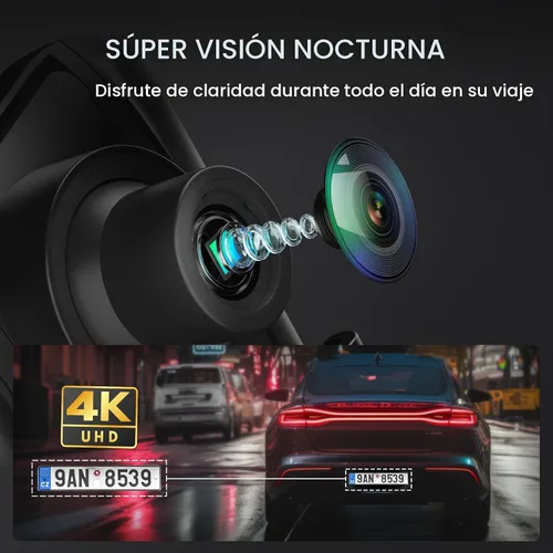 Miniatura 4 de Veement Cámara de espejo retrovisor 4K, cámara de tablero de espejo 4K de 10 pulgadas con cámara de respaldo de 1080P, cámara de tablero frontal