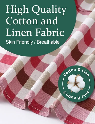 Miniatura 4 de Delantales ajustables con espalda cruzada para mujer con bolsillos de algodón y lino para cocinar y hornear Rojo Plaid