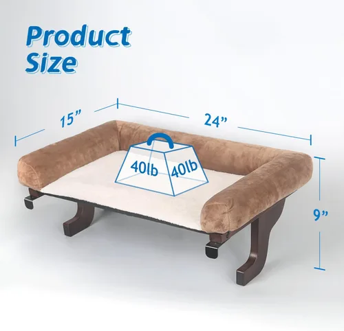 Miniatura 7 de Zakkart Percha para gato para alféizar de ventana con refuerzo, diseño ortopédico de hamaca con madera dura de primera calidad y marco de metal