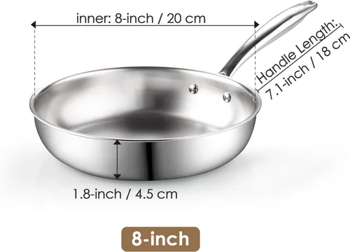 Miniatura 2 de Cook N Home Sartén clásica de acero inoxidable de 8 pulgadas con revestimiento de tres capas, sartén para saltear, inducción, compatible con todas