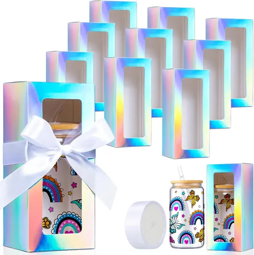 Honoson 24 Piezas Caja de Regalo de Vaso con Cinta para Sublimación Cajas de Exhibición de Vidrio Transparente para Tazas de Beber de 12oz 16oz 20oz