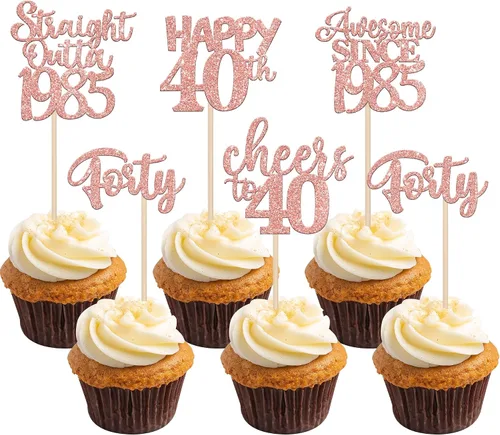 Miniatura 21 de Paquete de 30 adornos para cupcakes de 10º cumpleaños con purpurina recta hacia fuera de 2016, Happy 10th Ten Awesome Since 2016, 10 fabulosas