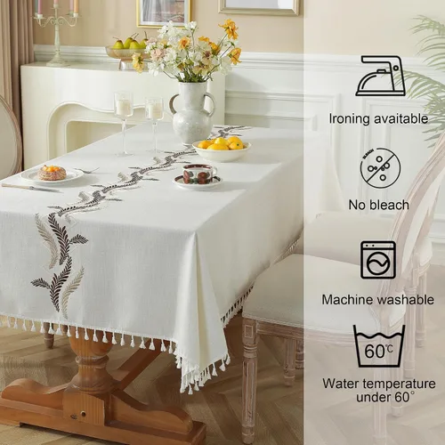 Miniatura 4 de JIALE Mantel para mesa rectangular, 70 pulgadas, manteles marrón y beige de 70 pulgadas, lino de algodón resistente (2 piezas)