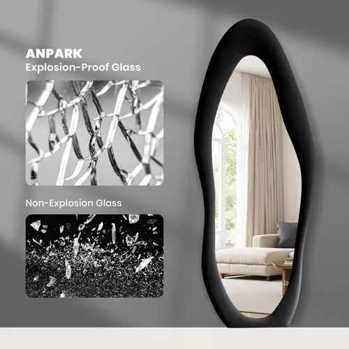Miniatura 2 de Anpark Espejo de Cuerpo Completo 63"x24" Espejo de Piso de Cuerpo Completo Irregular Montado en Pared con Soporte Marco Envuelto en Franela Negra