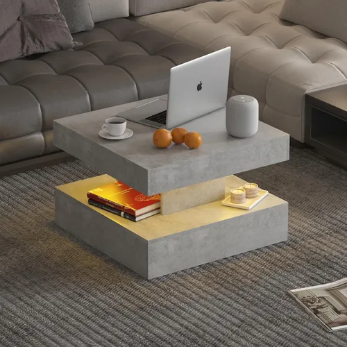 Miniatura 12 de HedoAjim Mesa de centro LED negra para sala de estar, mesa de sala de estar, mesas centrales cuadradas de 2 niveles, mesas de centro de madera