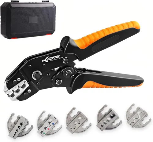 Miniatura 8 de KF CPTEC Kit de herramientas de engaste de alambre de trinquete de 5 piezas con mandíbulas de cambio rápido para conectores termorretráctiles