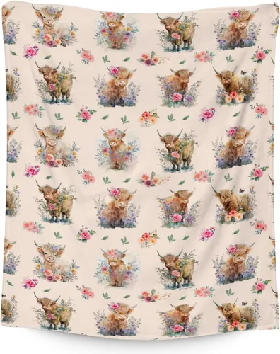 Miniatura 7 de Mercuryelf Highland Cow - Manta suave, mullida y cálida, 30 x 40 pulgadas, manta pequeña para regazo y cuna, color beige, bonito regalo para bebé