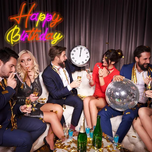 Miniatura 6 de Letreros de neón de feliz cumpleaños para decoración de pared, luz de neón LED para dormitorio, decoración de fiesta de cumpleaños de Navidad
