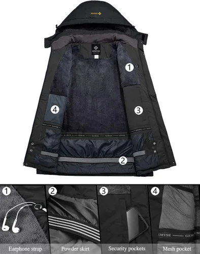 Miniatura 3 de GEMYSE - Chaqueta de esquí para hombre, para montaña, impermeable, resistente al viento, lluvia y nieve (color negro, talla M)