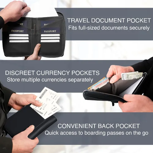 Miniatura 4 de Soporte para pasaporte familiar de cuero de grano completo para 4 pasaportes - Soporte RFID para pasaporte y organizador de documentos de viaje