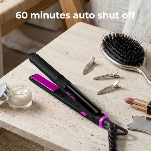 Miniatura 7 de ORYNNE Mini plancha plana de 1/2 pulgada de titanio de cerámica con 5 ajustes de temperatura, apagado automático, mini alisador de pelo de doble