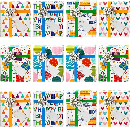 Caja para tarjetas de regalo de 12 piezas, regalo de feliz cumpleaños, tarjetero de felicitación, regalos de cumpleaños, con 12 lazos de envoltura,