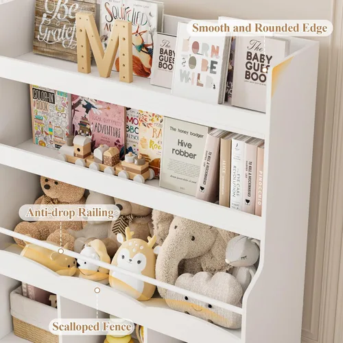 Miniatura 4 de HITHOS Estantería infantil de 55.3 pulgadas de alto con organizador de almacenamiento de juguetes, estante alto para libros con 3 contenedores Blanco