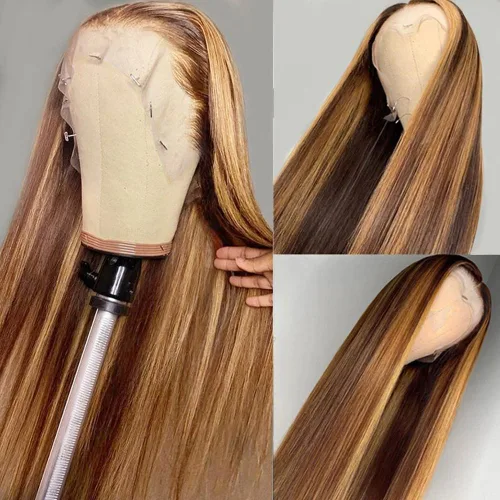 Miniatura 13 de 200% de densidad 13X6 Peluca de encaje frontal con reflejos ombre de pelo humano para mujeres, peluca de encaje frontal color naranja rojizo
