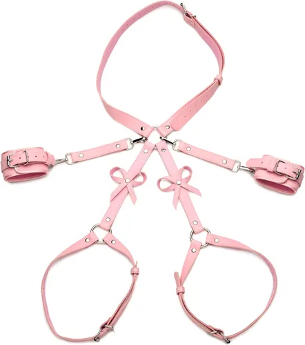 Miniatura 10 de STRICT Arnés Bondage negro con lazos para mujeres, hombres y parejas BDSM, sujetadores de cuero vegano para submarinos, mediano grande, negro