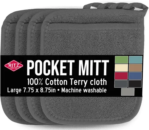 Ritz - Guante de bolsillo de rizo y almohadilla resistente al calor, duradero, 100% algodón, diseño ergonómico para un agarre óptimo, fácil cuidado,
