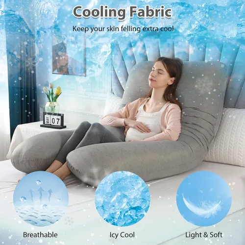 Miniatura 2 de Amagoing - Almohadas de embarazo con funda de enfriamiento, almohada de cuerpo completo en forma de U para dormir, soporte para espalda, piernas