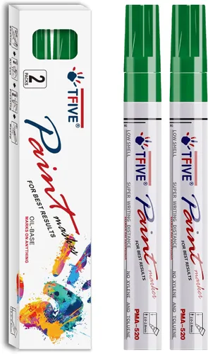 Rotuladores de pintura permanente verde TFIVE - 2 unidades, marcadores con base de aceite, punta media, impermeables y de secado rápido, para