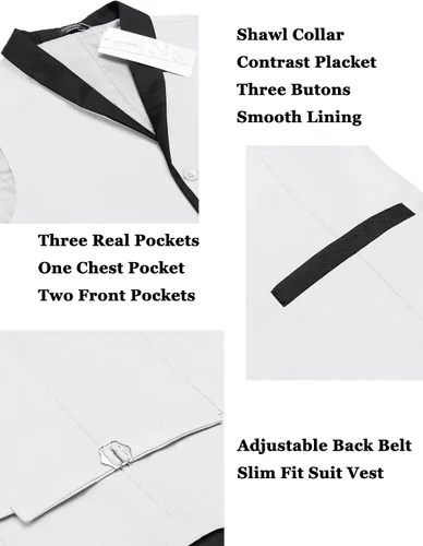 Miniatura 6 de COOFANDY Chaleco de traje para hombre, ajustado, formal, de negocios, casual, para boda