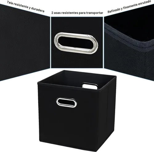 Miniatura 7 de Contenedores de almacenamiento de tela negra, 13 x 13 x 13 pulgadas, cajas de almacenamiento plegables con doble asa, caja organizadora de tela