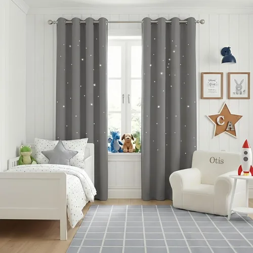 Miniatura 70 de NICETOWN Cortinas infantiles perforadas, cortinas marroquíes con estrellas azules para dormitorio de niñas, gruesas y suaves, para oscurecer la Azul