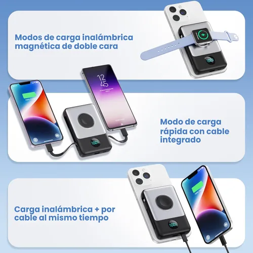 Miniatura 3 de Cargador portátil magnético 6 en 1 para iPhone con cables integrados, 10800 mAh 25 W PD cargador de energía de carga rápida, 6 salidas de pantalla