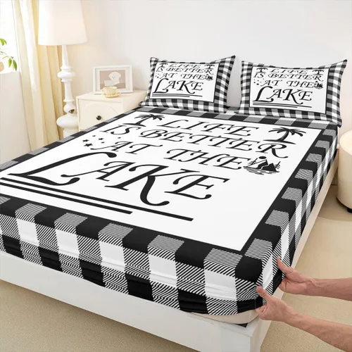 Miniatura 22 de Lake House - Sábana bajera ajustable tamaño individual, sábanas de anclaje náutico para niños, adolescentes, adultos, dormitorio, juego de ropa