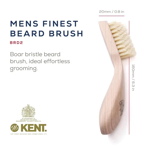 Miniatura 2 de Kent BRD2 - Cepillo de cerdas de jabalí para barba para hombre, cerdas de jabalí blancas naturales especialmente cortadas para dar forma y aseo