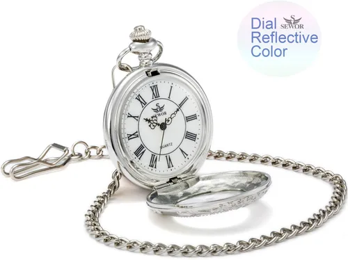Miniatura 3 de SEWOR Reloj de bolsillo de cuarzo Shell Dial lupa caso con dos tipos de cadena cuerometal