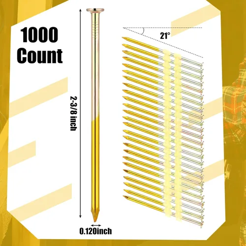 Miniatura 2 de Pasimy 1000 por caja, 2-3/8 x 0.120 pulgadas, clavos de marco de 21 grados por ejemplo, mango liso de plástico, galvanizado, cabeza redonda, clavos