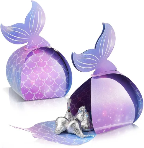 Frienda 36 cajas de dulces de sirena, cajas de regalo de cola de sirena, bolsas de regalo bajo el mar, suministros para fiestas de cumpleaños,