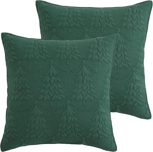 Levtex Home - O Colcha para árbol de Navidad - Juego de 2 fundas de almohada europeas - Pinos - Verde - Edredón (26 x 26 pulgadas), sin relleno,