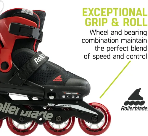 Miniatura 3 de Rollerblade Microblade Free 3WD - Patines en línea ajustables para niños, color negro y rojo, patines en línea de alto rendimiento