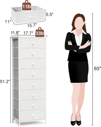 Miniatura 3 de Crestlive Products Cómoda alta, torre de almacenamiento Fabirc de 8 cajones, cajoneras - Unidad organizadora vertical para dormitorio, pasillo