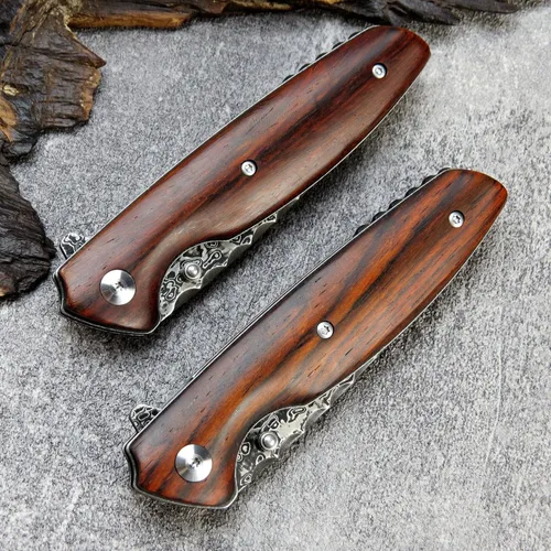 Miniatura 7 de Sitivien ST240 EDC Cuchillo plegable de acero Damasco con mango Dalbergia, bloqueo de hoja de núcleo VG10 y clip para cinturón, cuchillo de 240D