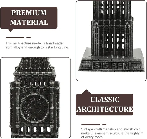 Miniatura 2 de Big Ben Modelo 7.08 pulgadas Aleación Escritorio Arquitectura Escultura Hecho a Mano Vintage Hito Ornamento para el Hogar Oficina Cafetería