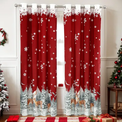 Miniatura 13 de CAROMIO, cortinas de Navidad para sala de estar, juego de 2 paneles, cortinas largas de terciopelo de 63 pulgadas, cortinas decorativas con copos